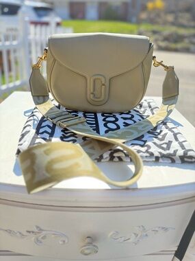 Marc Jacobs Olive Saddle Crossbody with Logo Web Strap